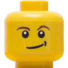 LEGO Yellow Minifigure Head with Brown Eyebrows and Lopsided Smile (Recessed Solid Stud - Black Dimple) (14807 / 59716)