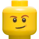 LEGO Yellow Minifigure Head with Brown Eyebrows and Lopsided Smile (Recessed Solid Stud - Brown Dimple) (3626 / 19546)