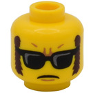 LEGO Geel Minifiguur Hoofd met Bruin Sideburns en Zwart Zonnebril (Verzonken solide nop) (3626 / 14608)