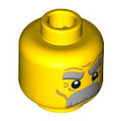 LEGO Yellow Minifigure Head with Bushy Grey Eyebrows and Mustache, (2 Sided Serious/Frown) (Recessed Solid Stud) (3626 / 96082)