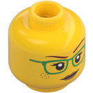 LEGO Gul Minifigur Hode med Grønn Briller (Forsenket solid knott) (3626 / 56863)