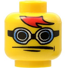 LEGO Yellow Minifigure Head with Head with Blue Goggles and Red Bangs (Safety Stud) (3626 / 42327)