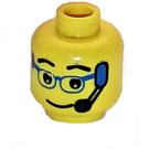 LEGO Yellow Minifigure Head with Headset and Blue Glasses Decoration (Safety Stud) (3626)