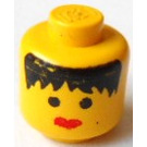 LEGO Jaune Minifigurine Tête avec Messy Noir Cheveux, Épais Rouge Lips (Tenon solide)