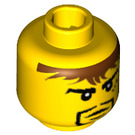LEGO Geel Minifigure Hoofd met Messy Brown Haar en 3 Spots under Links Eye (Veiligheids Stud) (3626 / 55635)