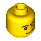 LEGO Giallo Minifigure Testa con Rialzato Sinistra Eyebrow e Shut Sinistra Occhio (Perno di sicurezza) (3626 / 94563)