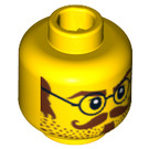 LEGO Geel Minifigure Hoofd met Ronde Glasses en Moustache (Veiligheids Stud) (94096 / 96823)