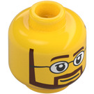 LEGO Amarillo Minifigura Cabeza con Circular Gafas, Marrón Barba y Elevado Derecha Eyebrow (Espiga sólida hueca) (13514 / 51521)