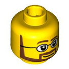 LEGO Yellow Minifigure Head with Round Glasses, Brown Beard and Raised Right Eyebrow (Recessed Solid Stud) (13514 / 51521)