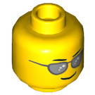 LEGO Gelb Minifigure Kopf mit Silber Sunglasses (Einbau-Vollbolzen) (12487 / 21024)