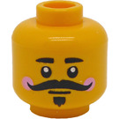 LEGO Geel Nutcracker Dual Sided Hoofd met Pink Cheeks, Zwart Mustache en Neutral Mouth / Smile met Tanden (Verzonken Solid Stud) (3626)