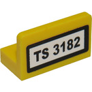 LEGO Yellow Panel 1 x 2 x 1 with 'TS 3182' Sticker with Square Corners (4865)