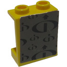 LEGO Yellow Panel 1 x 2 x 2 with Black Gravity Games Logo on Dark Gray Background Sticker without Side Supports, Hollow Studs (4864)