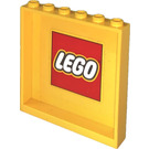 LEGO Geel Paneel 1 x 6 x 5 met Rood Lego logo met Yello Kader Sticker