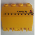LEGO Geel Paneel 2 x 4 x 2 met Hinges met 'OPEN' en Rood Warning Triangle Sticker (44572)