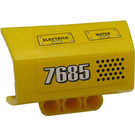 LEGO Yellow Panel 4 x 6 Side Flaring Intake with Three Holes with '7685', 'HYDRAULICS' and 'OIL' Left Sticker (61069)