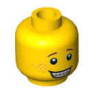 LEGO Gelb Pizza Delivery Guy Kopf mit Freckles und Braces (Einbau-Vollbolzen) (3626 / 18190)
