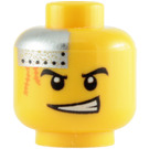 LEGO Amarillo Plano Cabeza con Plateado Placa y Naranja Scars, Determined / Scared (Espiga de seguridad) (3626 / 64881)