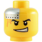 LEGO Geel Vlak Hoofd met Zilver Plaat en Oranje Scars, Determined / Scared (Veiligheids Stud) (3626 / 64881)