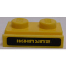 LEGO Yellow Plate 1 x 2 with Door Rail with Yellow 'ZURUHXI' on Black Background Sticker (32028)