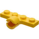 LEGO Gul Plate 1 x 4 med Kuleleddssokkel (Lang med 2 spor)