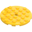 LEGO Gul Plate 6 x 6 Rund med Stift Hull (11213)