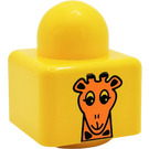 LEGO Gelb Primo Backstein 1 x 1 mit Giraffe Kopf und Palm Baum oben (31000)