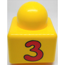 LEGO Jaune Primo Brique 1 x 1 avec Number '3' et 3 Fleurs sur opposite Côté (31000)