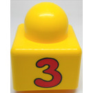 LEGO Yellow Primo Brick 1 x 1 with Number '3' and 3 flowers on opposite side (31000 / 49046)