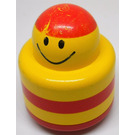 LEGO Yellow Primo Round Rattle 1 x 1 Brick with Red Stripes, Smiley Face and red top (31005)