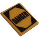 LEGO Gelb Roadsign Clip-auf 2 x 2 Platz mit Danger Aufkleber mit offenem 'U'-Clip (15210)