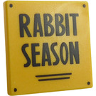 LEGO Yellow Roadsign Clip-on 2 x 2 Square with Sign „RABBIT SEASON“ with Open 'O' Clip (15210)