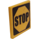 LEGO Yellow Roadsign Clip-on 2 x 2 Square with Stop Sign Sticker with Open 'U' Clip (15210)