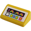 LEGO Yellow Slope 1 x 2 (31°) with '$', Rainbow, Heart and Buttons on a White Background Sticker (85984)