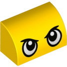 LEGO Geel Helling 1 x 2 Gebogen met Penguin Ogen (37352 / 69114)