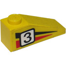 LEGO Jaune Pente 1 x 3 (25°) avec "3", Noir/rouge Rayures (Droite) Autocollant (4286)