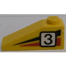 LEGO Jaune Pente 1 x 3 (25°) avec Noir '3', Noir et rouge Rayures Model La gauche Côté Autocollant (4286)
