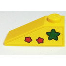 LEGO Geel Helling 1 x 3 (25°) met Green en Rood Stars Rechtsaf Sticker (4286)