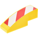 LEGO Gelb Steigung 1 x 3 Gebogen mit rot und Weiß Diagonal Streifen Aufkleber (Links) (50950)