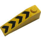 LEGO Geel Helling 1 x 4 x 1 (18°) met Zwart Chevrons Sticker (60477)