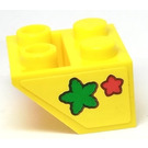LEGO Geel Helling 2 x 2 (45°) Omgekeerd met Green en Rood Star Links Sticker met platte afstandsring eronder (3660)