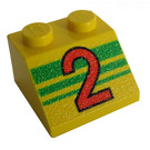 LEGO Gul Skråning 2 x 2 (45°) med Number 2 og Grøn Striber (3039)