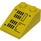 LEGO Geel Helling 2 x 3 (25°) met Rooster en Hatch Sticker met ruw oppervlak (3298)