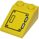 LEGO Geel Helling 2 x 3 (25°) met Hatch en Zilver Hinges Sticker met ruw oppervlak (3298)