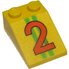 LEGO Gul Skråning 2 x 3 (25°) med Number 2 og Grøn Striber med ru overflade (3298)