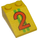 LEGO Gelb Steigung 2 x 3 (25°) mit Number 2 und Green Streifen mit rauer Oberfläche (3298)