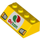 LEGO Geel Helling 2 x 4 (45°) met Octan logo en Headlights met glad oppervlak (3037 / 38854)