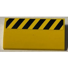 LEGO Geel Helling 2 x 4 Gebogen met Zwart en Geel Danger Strepen (Rechtsaf) Sticker met buizen aan de onderzijde (88930)