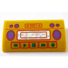 LEGO Geel Helling 2 x 4 Gebogen met Cassette Player Sticker met buizen aan de onderzijde (88930)