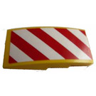 LEGO Yellow Slope 2 x 4 Curved with Red and White Diagonal Stripes Danger Sticker (Right) (93606)